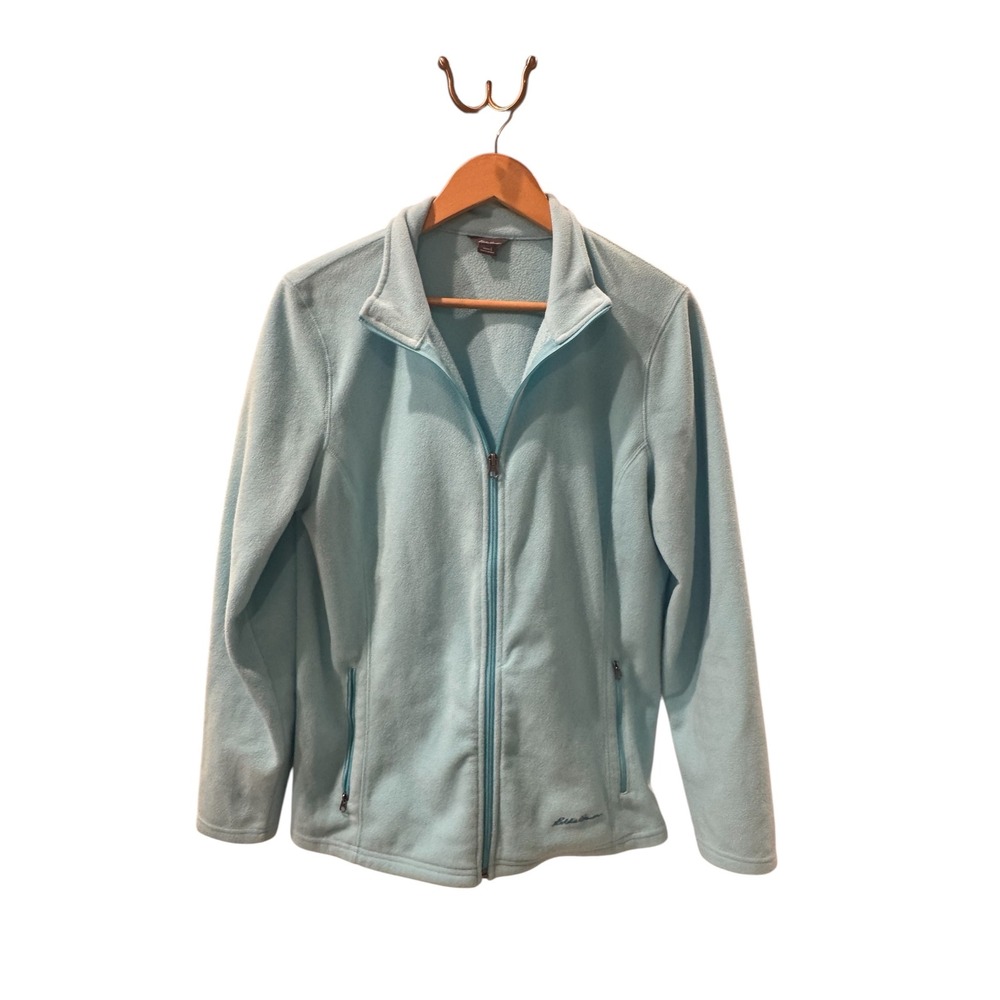 Eddie Bauer Fleece Jacket Womens‎ L Full Zip Long Sleeve Blue Lightweight Coat